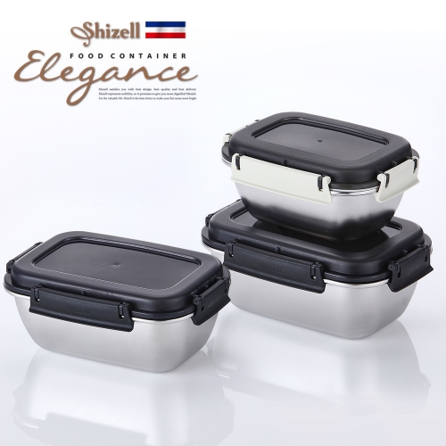 [Shizell] 쉬젤 엘레강스 푸드컨테이너 스퀘어3종세트(550ml_1EA+850ml_2EA  